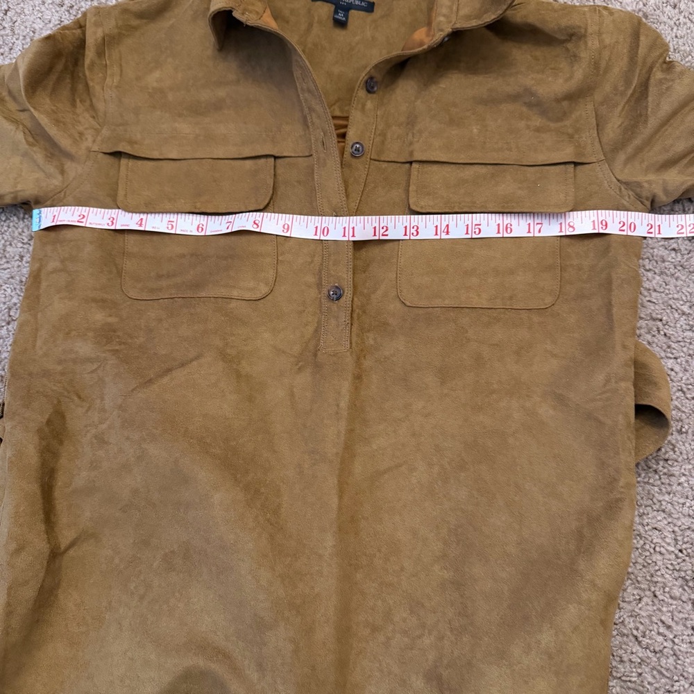 Banana Republic Vegan Suede Mini Shirtdress brown size medium tall collared - Picture 5 of 8